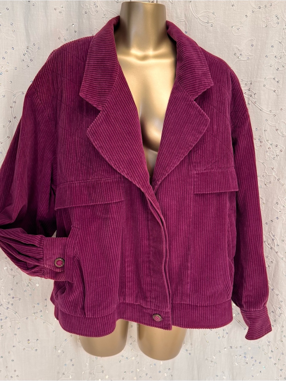 Vintage 80s Mister Leonard Plum Corduroy Oversized Jacket Size 14